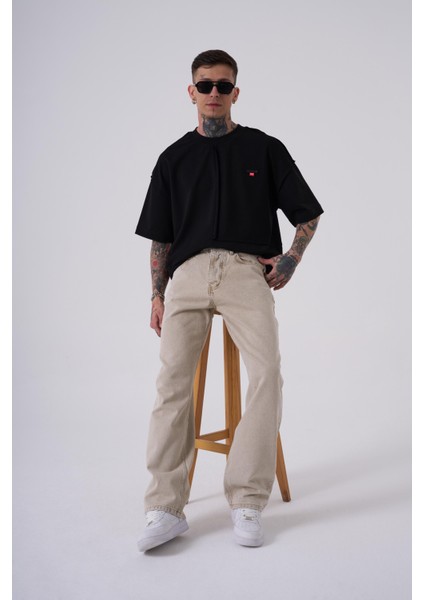 Baggy Relaxed Jean Efektli Pantolon Beıge fiyatları