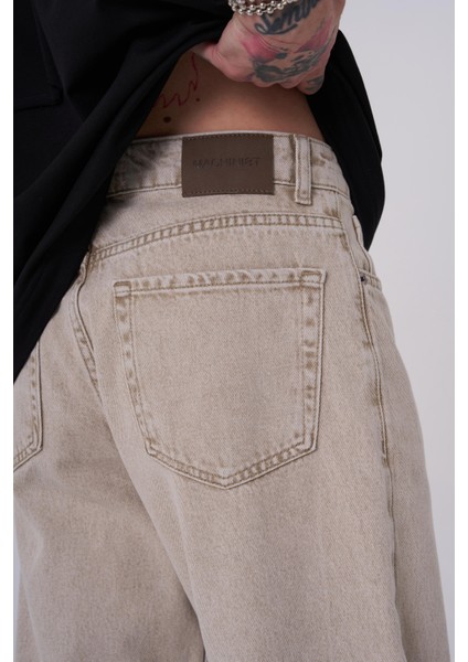 Baggy Relaxed Jean Efektli Pantolon Beıge indirimleri