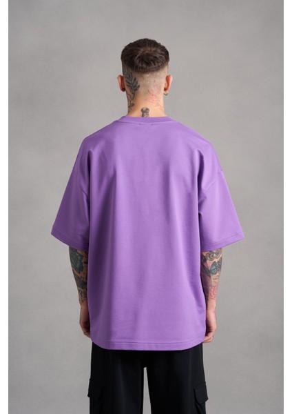Erkek Mch Mahhong Baskılı Oversize Mor Tişört