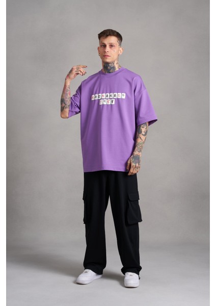 Erkek Mch Mahhong Baskılı Oversize Mor Tişört