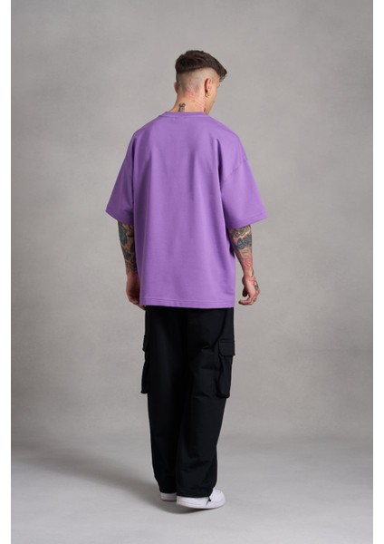 Erkek Mch Mahhong Baskılı Oversize Mor Tişört