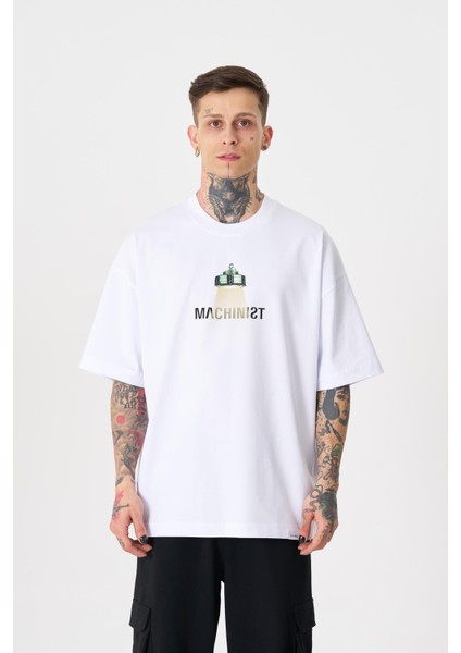 Erkek Herb Machinist Oversize Beyaz Tişört