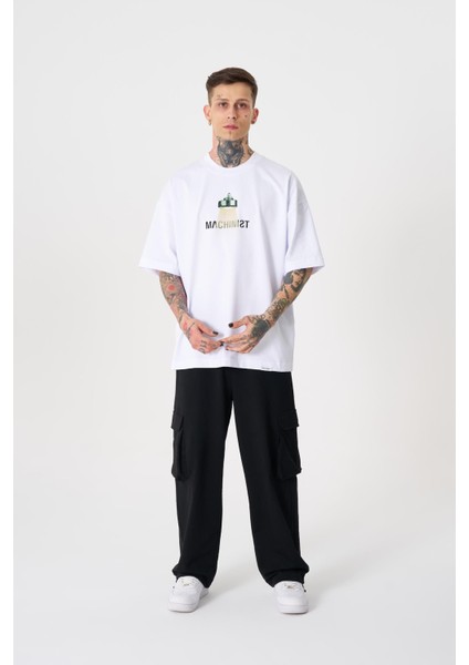 Erkek Herb Machinist Oversize Beyaz Tişört