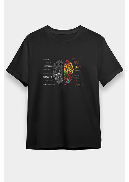 Sağ ve Sol Beyin Siyah Unisex Tişört T-Shirt