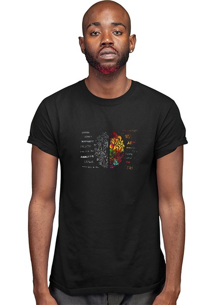 Sağ ve Sol Beyin Siyah Unisex Tişört T-Shirt modelleri