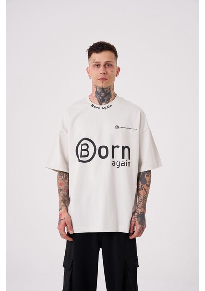 Erkek Imagination Creates Baskılı Oversize Gri Tişört