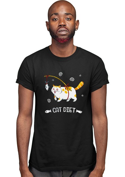 Diyet Yapan Kedi Siyah Unisex Tişört T-Shirt modelleri