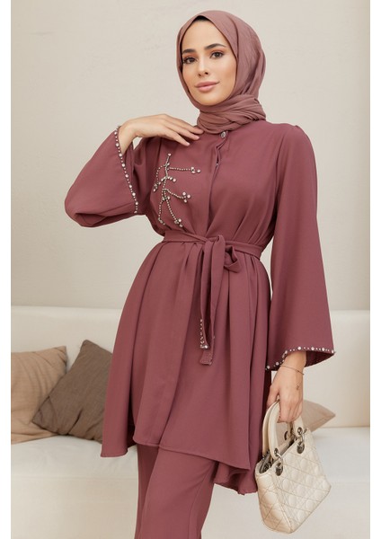 Luna Taş Işlemeli Takım - Gül Kurusu fiyatları