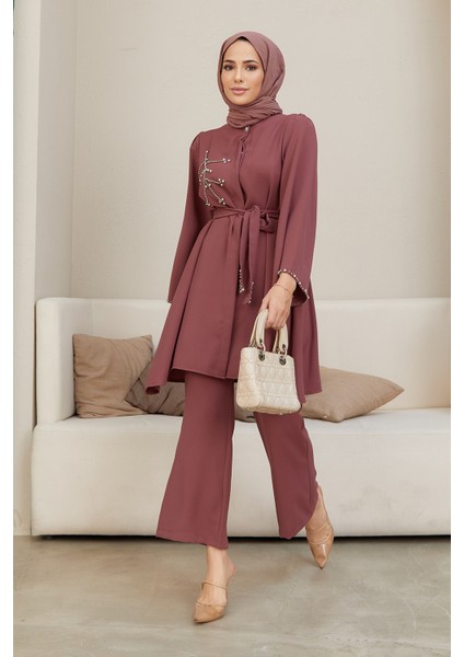 Luna Taş Işlemeli Takım - Gül Kurusu modelleri