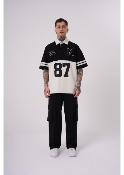 Erkek 87 Pieced Polo Yaka Siyah Tişört