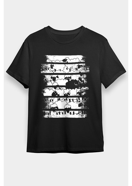 Kara Sevimli Koyun Siyah Unisex Tişört T-Shirt