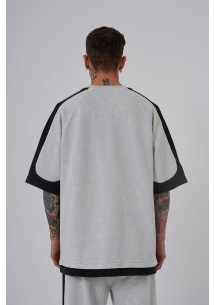 Erkek Contrast Yıkamalı Oversize Gri Spotted Tişört fiyatları
