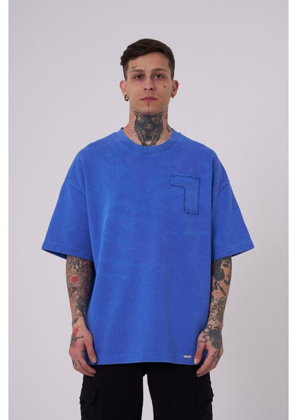 Erkek Be Bold Be You Yıkmalı Oversize Açık Mavi Spotted Tişört