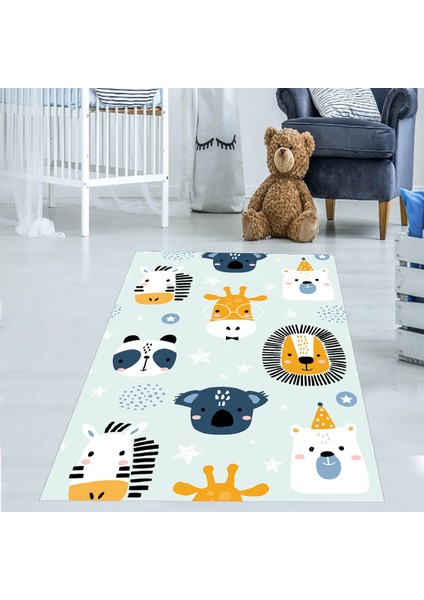 Zebra Zürafa Aslan Ayı Desenli Dijital Baskı Yıkanabilir Kaymaz Taban Leke Tutmaz Çocuk Odası Halısı