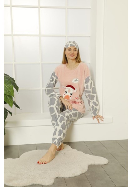 Kadın Desenli Kışlık Welsoft Yumuşak Pijama Takım 18D-14210