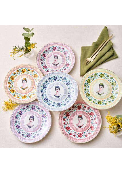 Frida Kahlo 6 Parça Porselen Pasta Seti 19 cm