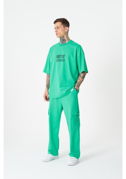 Erkek Hunt Your Dreams Baskılı Oversize Açık Yeşil Tişört modelleri