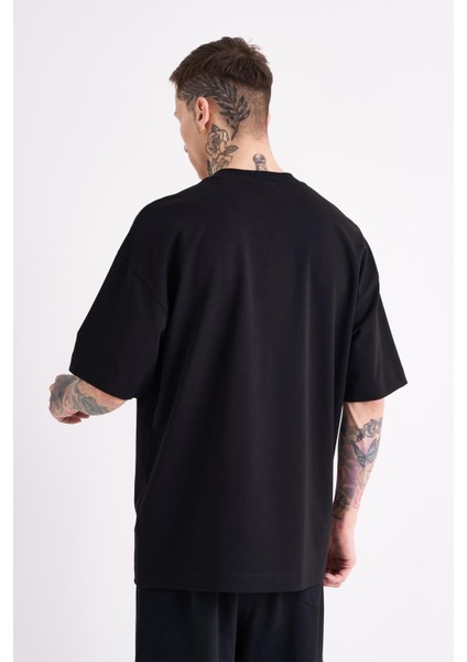 Erkek Dama Patch Oversize Siyah Tişört