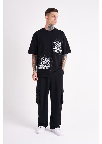 Erkek Dama Patch Oversize Siyah Tişört