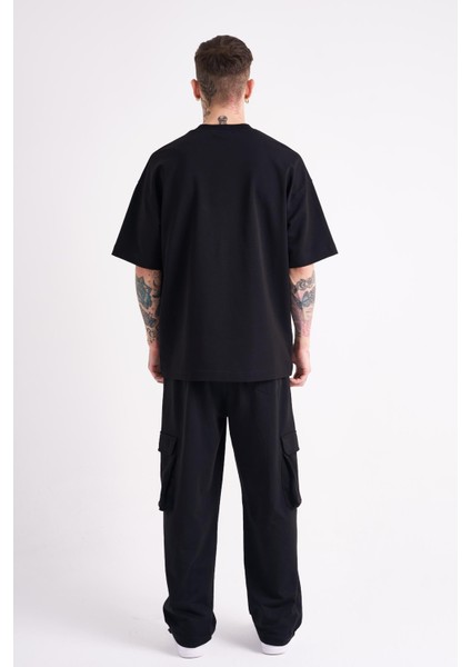 Erkek Dama Patch Oversize Siyah Tişört