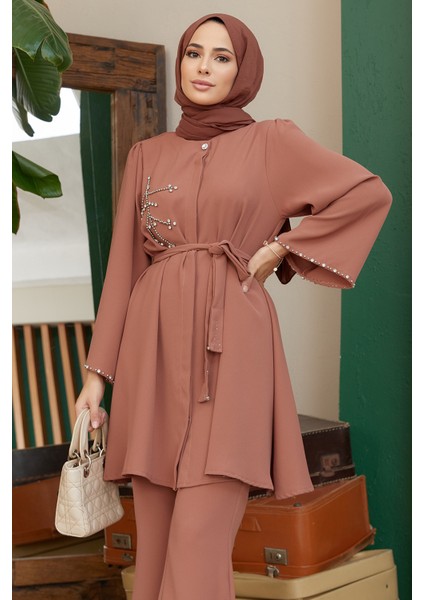 Luna Taş Işlemeli Takım - Camel fiyatları
