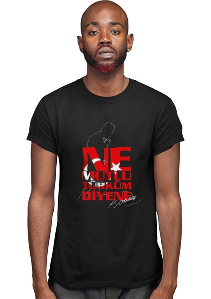 Ne Mutlu Türküm Diyene Siyah Unisex Tişört T-Shirt modelleri