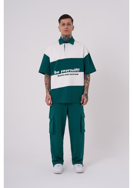Erkek Be Yourself Polo Yaka Oversize Petrol Yeşili Tişört modelleri