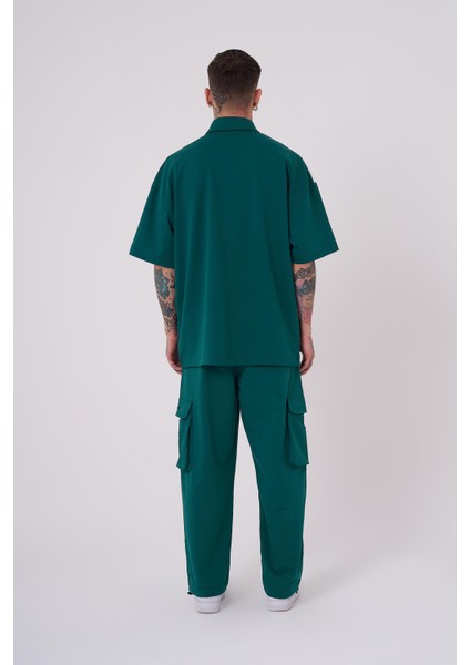 Erkek Be Yourself Polo Yaka Oversize Petrol Yeşili Tişört fırsatları