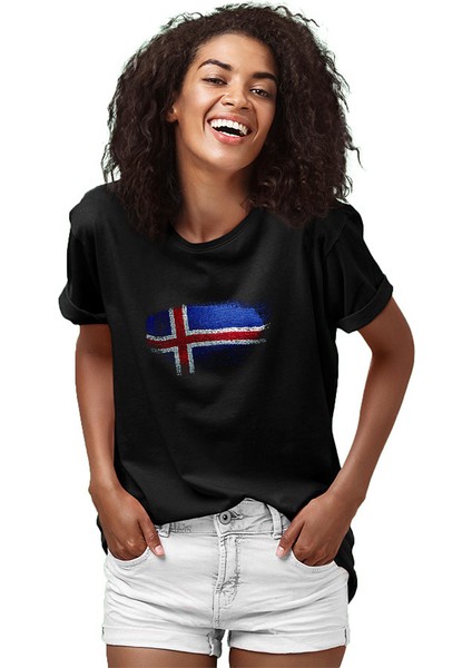 Izlanda - Iceland Siyah Unisex Tişört T-Shirt