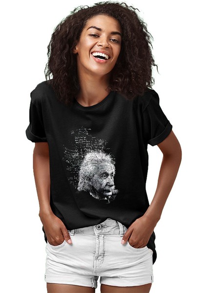 Albert Einstein Kuantum Mekaniği Siyah Unisex Tişört T-Shirt