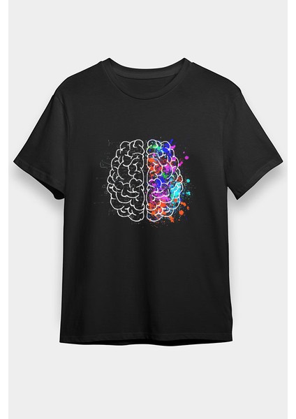 Beynin Sağ ve Sol Lobları Siyah Unisex Tişört T-Shirt