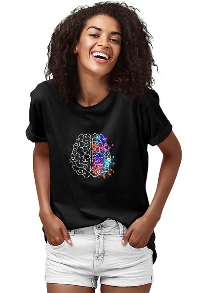 Beynin Sağ ve Sol Lobları Siyah Unisex Tişört T-Shirt