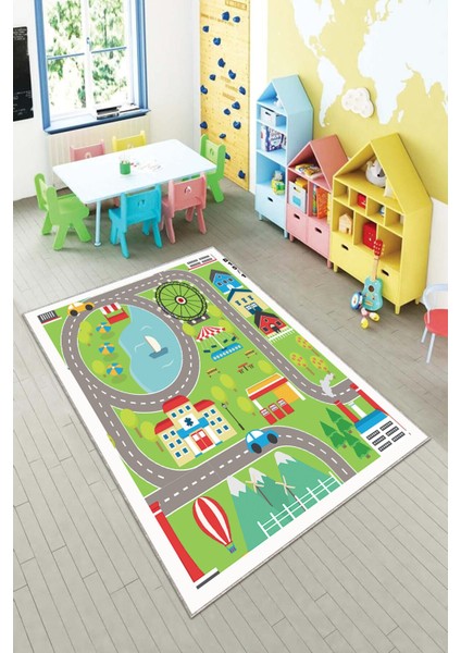 Desenli Renkli Dijital Baskılı Yıkanabilir Kaymaz Taban Modern Mutfak Halısı (Süngersiz)