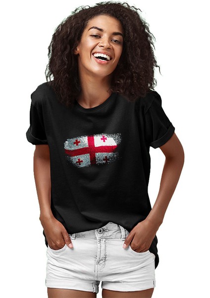Gürcistan - Georgia Siyah Unisex Tişört T-Shirt fiyatları