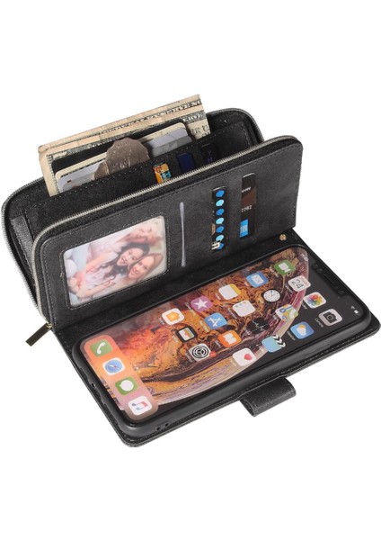 Iphone Xs Max Fermuar Cep Durumda 9 Kart Yuvaları ile Flip Telefon Kılıfı (Yurt Dışından)