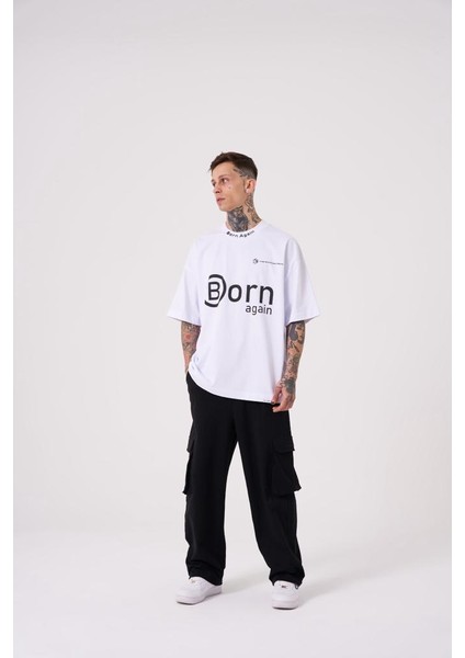 Erkek Imagination Creates Baskılı Oversize Beyaz Tişört