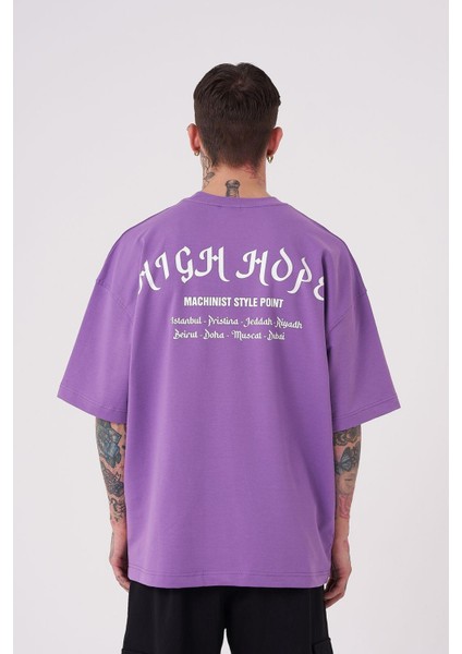 Erkek High Hope Baskılı Oversize Mor Tişört