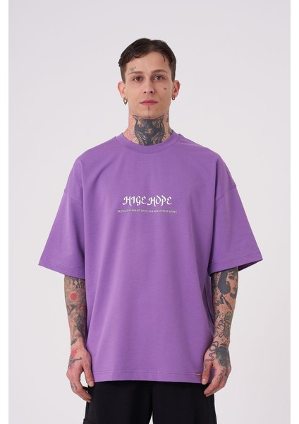Erkek High Hope Baskılı Oversize Mor Tişört