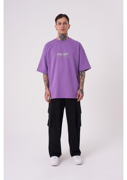 Erkek High Hope Baskılı Oversize Mor Tişört