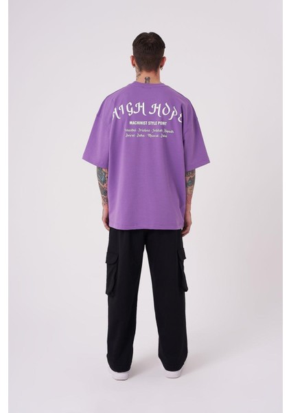 Erkek High Hope Baskılı Oversize Mor Tişört