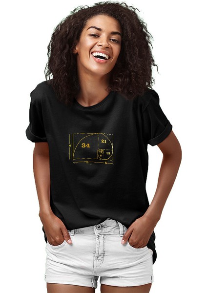 Altın Oran Renkli Siyah Unisex Tişört T-Shirt