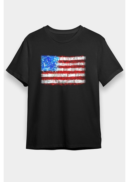 Abd Usa Amerika Siyah Unisex Tişört T-Shirt