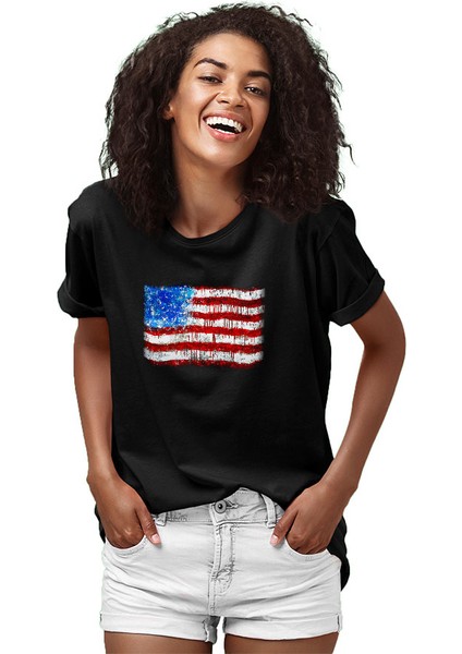 Abd Usa Amerika Siyah Unisex Tişört T-Shirt fiyatları