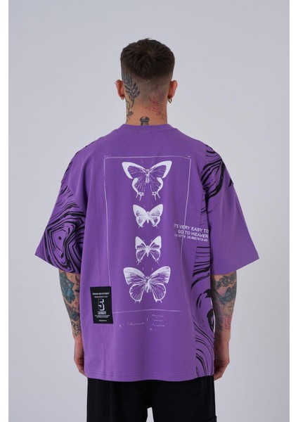 Erkek Number 5 Baskılı Oversize Mor Tişört