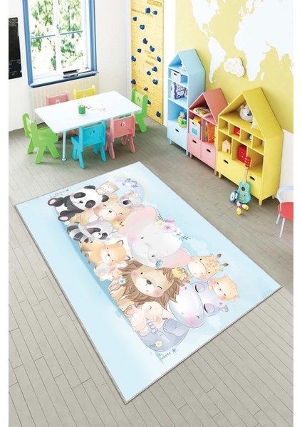 Ekonomik Desenli Renkli Dijital Baskı Yıkanabilir Kaymaz Taban Modern Çocuk Halısı.(Süngersiz)