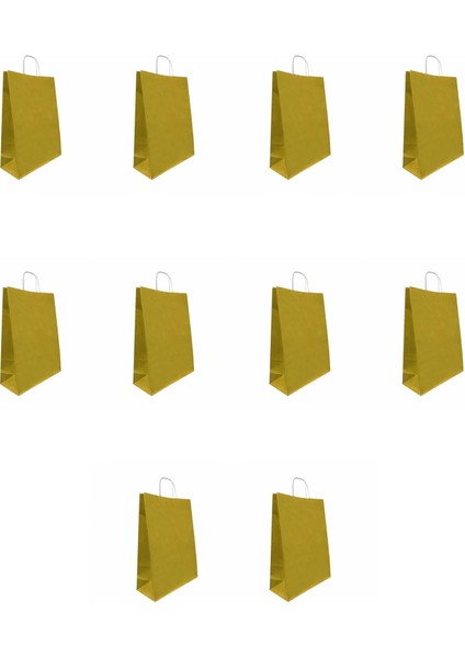 Büküm Saplı Kraft Kağıt Karton Hediyelik Çanta Poşet Torba - Altın - 25X31 Cm. - 10 Adetlik 1 Paket