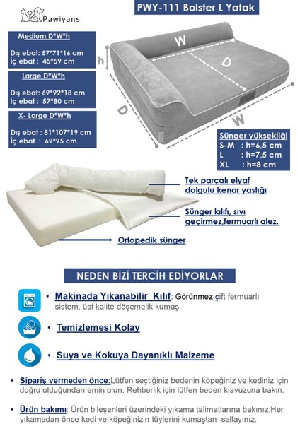 Bolster-L Üst Kalite Köpek Yatağı Süngerli Sıvı Geçirmez Alezli. %100 Elyaflı. 2 Fermuarlı modelleri
