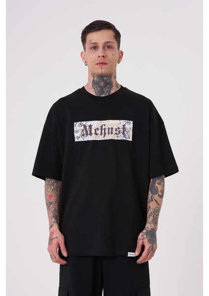 Erkek Savage World Baskılı Oversize Siyah Tişört