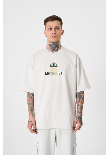 Erkek Herb Machinist Oversize Gri Tişört