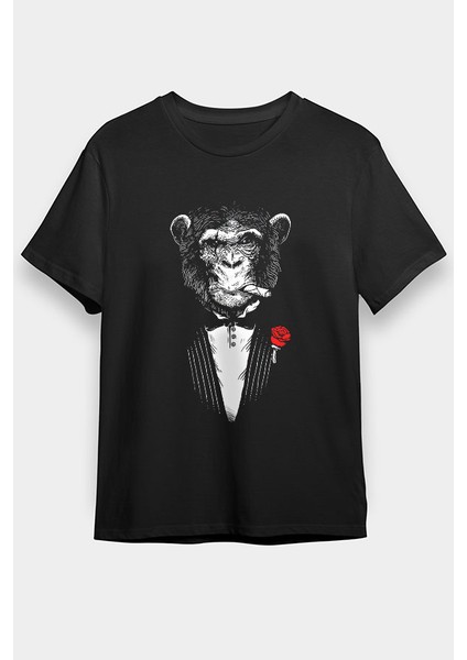 Mafya Babası Caesar Maymun Siyah Unisex Tişört T-Shirt